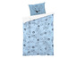 Une parure de lit bleue avec un motif Pat' Patrouille.