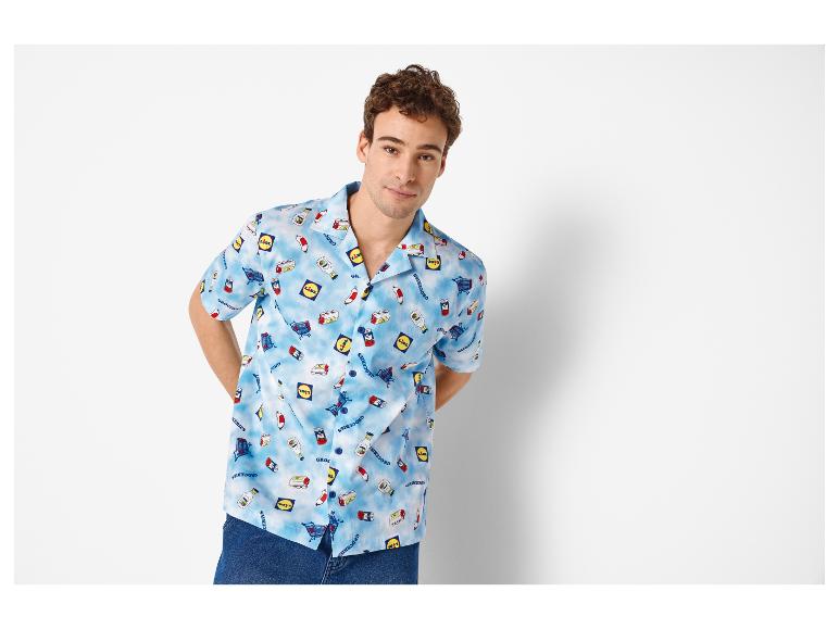 Chemise Lidl à manches courtes avec imprimé articles d'épicerie.