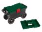 Chariot d'atelier à roulettes avec plateau à outils amovible, vert foncé et noir.