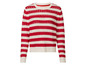 Un pull rayé rouge et blanc avec un motif ajouré.