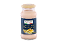 Bouteille de sauce quatre fromages, étiquetée 'Salsa 4 quesos' et 'Molho 4 queijos' et 340g.