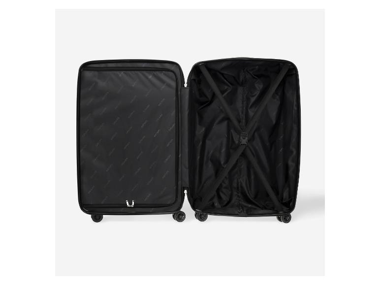 Intérieur ouvert d'une valise noire Esmara, avec sangles de maintien et doublure logotée