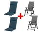 Deux coussins de chaise et deux chaises pliantes pour l'extérieur.