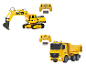 Véhicules de chantier RC JAMARA : pelleteuse jaune et camion-benne avec télécommandes