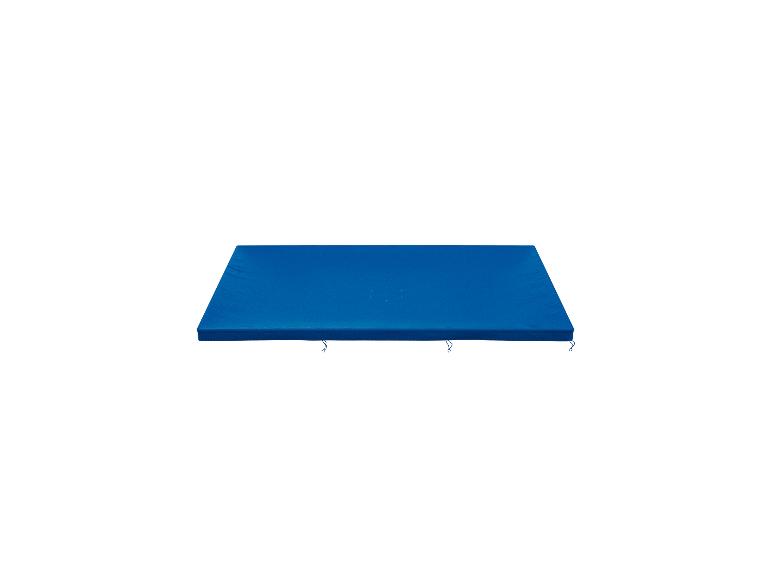 Couverture de piscine bleue rectangulaire.