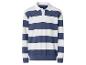 Polo à manches longues rayé blanc et bleu avec col blanc et boutons