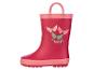 Bottes de pluie rouges avec des papillons et l'inscription 'Magic'.