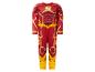 Combinaison de super-héros rouge pour enfant avec un éclair jaune sur la poitrine et des motifs d'éclairs.