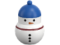 Bonhomme de neige décoratif avec bonnet bleu et écharpe rouge.