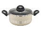 Batterie de cuisine GSW Milano Beige, casserole avec couvercle en verre et poignées noires