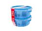Deux boîtes alimentaires rondes bleues avec une bande rouge 'Set' et une capacité de 850 ml.