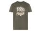 T-shirt vert olive Beyond Horizons avec impression de palmiers et coucher de soleil.