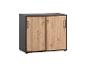 Armoire de bureau avec portes coulissantes en bois clair et structure gris foncé