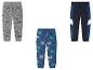 Trois joggings pour enfants : motifs animaux, bleu marine et gris.