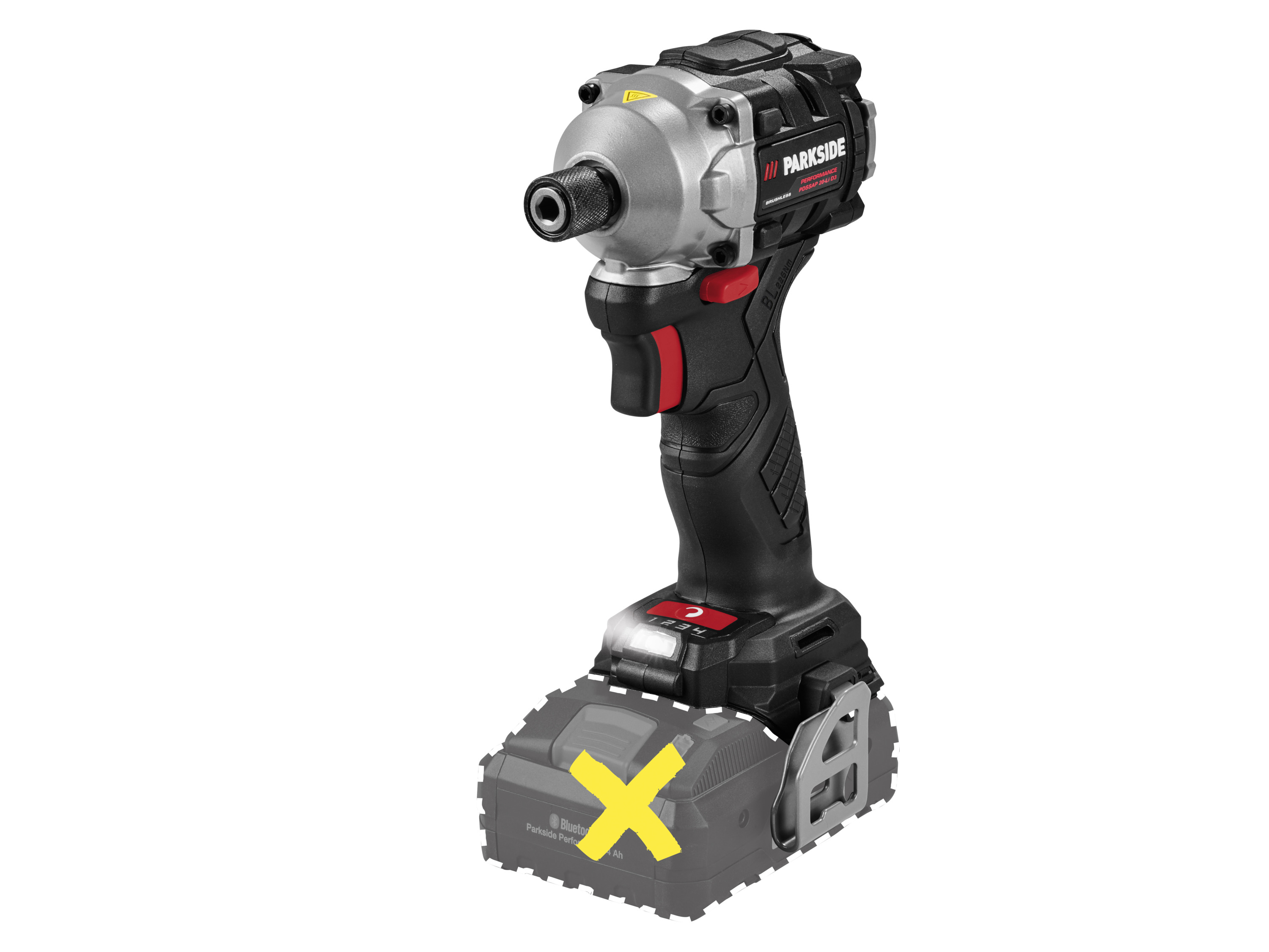 Visseuse à chocs sans fil avec batterie, sur fond blanc