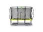 Trampoline rectangulaire avec filet de sécurité et détails vert lime.