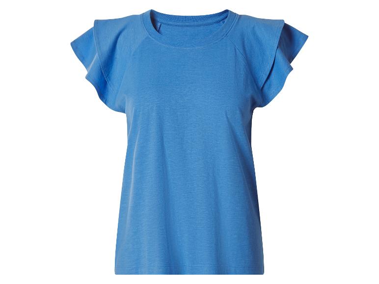 T-shirt bleu à manches courtes avec épaules volantées.