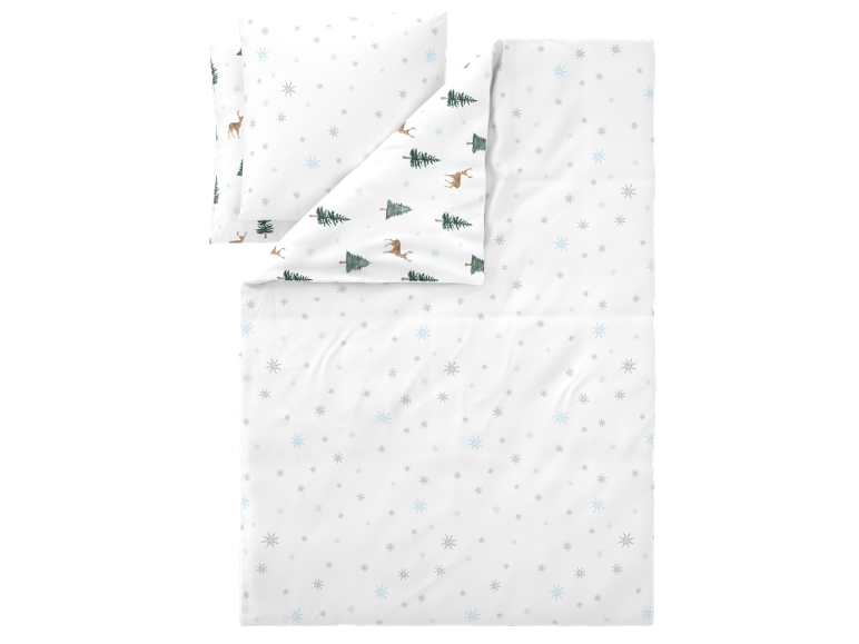 Parure de lit réversible avec motif d'hiver de flocons de neige, cerfs et sapins