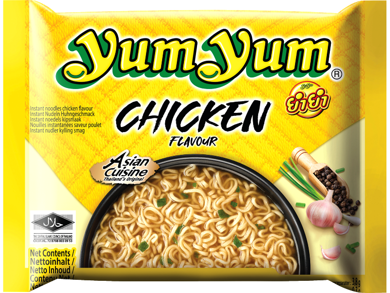 Nouilles instantanées saveur poulet avec certification Halal.