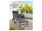 Chaise longue et fauteuil de jardin gris anthracite, pliables, pour terrasse.