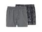 Deux boxers pour homme : un gris uni et un autre à carreaux gris et noirs.