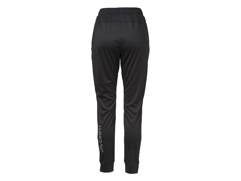 Pantalon de sport noir pour femme avec taille élastique et logo sur la jambe.
