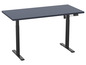 Un bureau réglable de couleur bleu foncé avec un cadre noir.