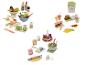 Jouets de cuisine en bois : salade, fast-food et kits de pâtisserie.