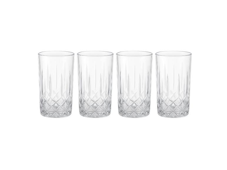Quatre grands verres en verre avec un motif en losanges à la base