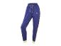 Pantalon de survêtement bleu avec des accents jaunes.