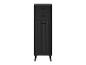 Meuble noir avec deux tiroirs et une porte au design cannelé.