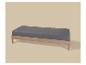 Banc en bois avec matelas gris sur fond beige.