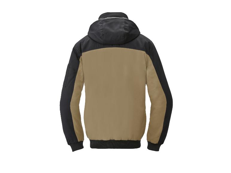 Veste à capuche noire et beige sur fond blanc.