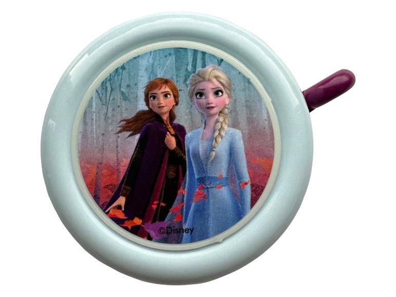 Une sonnette de vélo bleue avec Elsa et Anna de La Reine des Neiges.