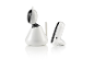 Un babyphone blanc en forme de chat et un appareil portable.