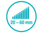 Un graphique à barres montrant des tailles de 20 à 60 mm.