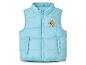 Veste matelassée bleu clair pour enfant, motif chaton souriant.