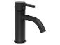Un robinet de lavabo noir avec un seul levier.