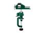 Étau de table vert : mors fixes et base à fixation par pince.