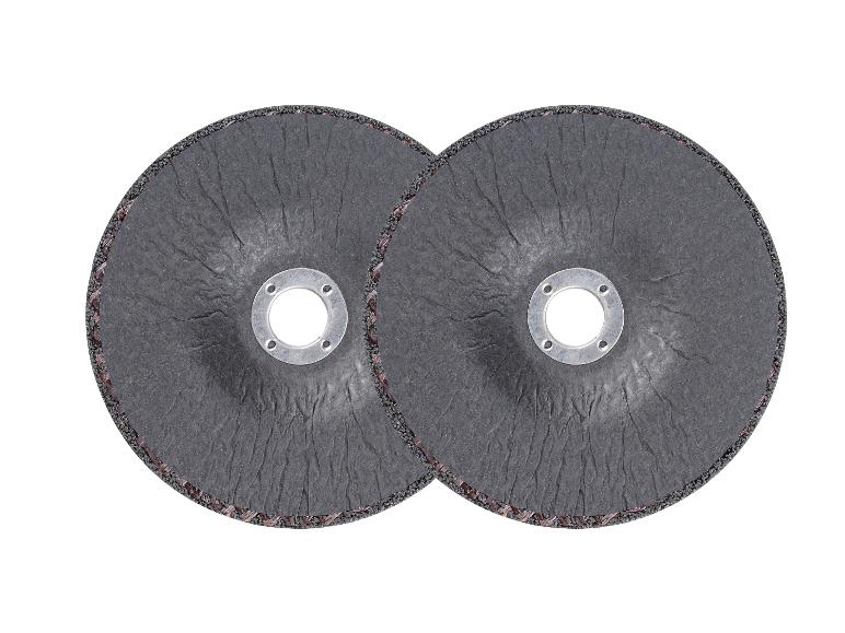 Deux disques abrasifs gris pour meulage.