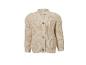 Cardigan en maille beige avec col en V, boutons et poches.