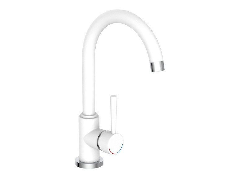 Un robinet de cuisine blanc avec un bec haut.