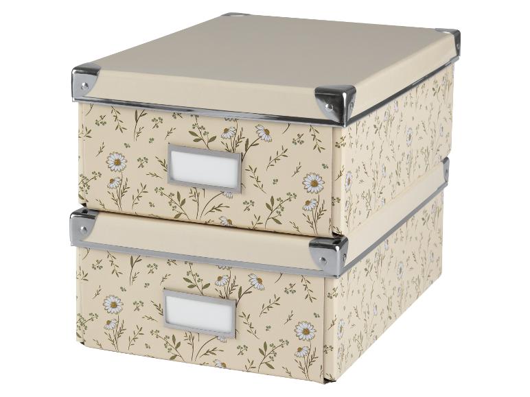 Deux boîtes de rangement empilables, motif floral, style vintage.