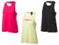Trois débardeurs de sport, rose, jaune avec l'impression 'Break the Limits' et noir.