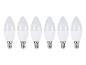 Six ampoules LED blanches en forme de bougie.