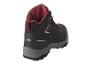 Chaussures de randonnée noires, imperméables avec des accents rouges.