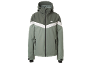 Veste homme verte avec bande blanche en V et fermeture éclair.