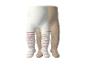 Deux paires de collants bébé, un blanc à rayures roses et un beige uni.