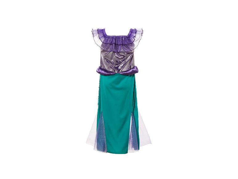 Une robe de sirène violette et verte avec des paillettes.