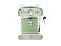 Machine à expresso rétro vert menthe avec détails chromés et manomètre.